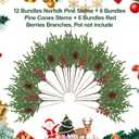 24 Pcs 18 Inch Real Touch Norfolk Pine Branches Christmas Greenery Stems with Pinecones & Red Berries for Christmas Decorations