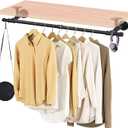 48'' Wall Mounted Clothes Rack Iron Industrial Pipe Clothes Rod with Top Shelf Pipe Rack (Wood Plank Not Included) (48'' 1 Pcs (NOT included wood planks))
