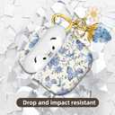 Compatible with AirPod 4,2024, The Full-Protection Shockproof Wireless Earphone case Comes with a Cute and Beautiful Strawberry Keychain Pendant, Suitable for LadiesFlowers Blue Strawberry