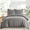Levtex Home Cloud Waffle Full/Queen Comforter Set (90x94in) with 2 Pillow Shams (26x20in) - Solid Waffle Cotton Texture - Grey - 100% Cotton Full/Queen Size Comforter Set - Soft, Pre-Washed