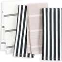Kate Spade New York Botanical Stripe Kitchen Towels 4-Pack Set, Absorbent 100% Cotton, Black/Beige, 17"x28"