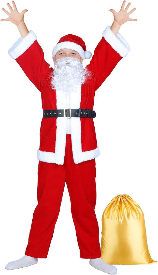 Boys Santa Costume 6PCS Child Kids Velvet Santa Claus Costume for Boys Christmas Suits