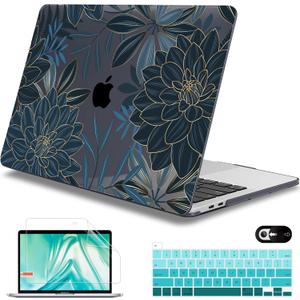Mektron for MacBook Pro 13-inch Case 2022 2021 2020 Release A2338 M2 M1 A2289 A2251, Printed Plastic Hard Shell Cover for New MacBook Pro 13.3-inch Touch Bar Fits Touch ID, Dahlia Flower C035