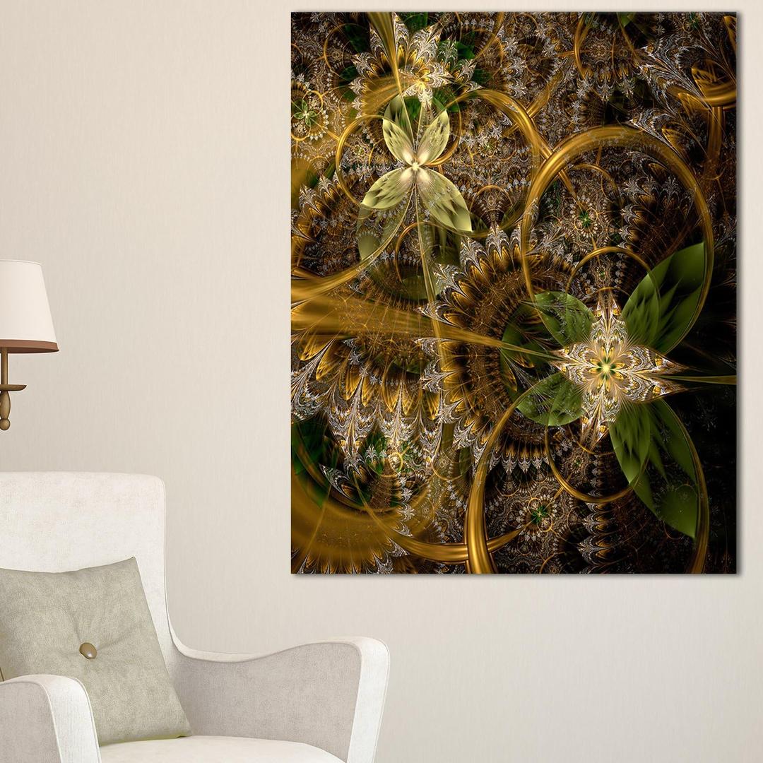 Green and Gold Fractal Flower  Abstract Floral Digital Wall Art  30x40 Gallery Wrapped Canvas Print for Modern Dcor