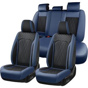 FLORICH Seat Cover Full Set Leather Car Seat Cover Front and Rear 5 Seats Full Coverage Seat Protector Waterproof Automotive Interior Cover Universal Fit for Most Car Truck SUV Decoration, Blue&Black
