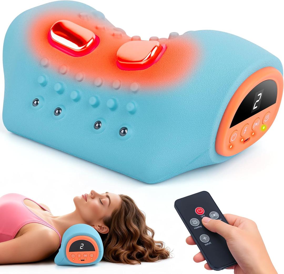 Neck Massager with Heat, 2026 Upgraded 3 in 1 Portable Massager Stretcher, Vibration, Ergonomic Neck Pain Relief Device- Adjustable Cervical Traction for Home & Office, Lightweight Neck Massager Gifts