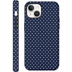 Case for iPhone 15 Plus/14 Plus, Glossy Hybrid 2-Layer Hard Shell, Aesthetic Scratch Resistant Cover, Navy Blue Polka Dot