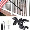 Flag Pole Bracket for Railing | Metal Flag Pole Holder for House, Square Railing, Wall - Two Installation Methods - Non-Scratch Pad Bracket with Rubber Pads, Prevents Slippage, Scratches, 1" Diameter