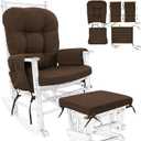 BUYUE Glider Rocker Replacement Cushion 5 PCS with Ties, Linen High-Density Foam Non-Slip & Washable Rocking Chair Pads for Sitting, Chocolate, 5 PCS in a set