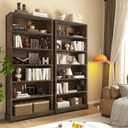 TVU 6-Tier Wooden Book Shelf, Floor-Standing Display Bookcase, 77.2" H x 31.5" W x 11" D Bookshelf, Farmhouse Style Book Case with Arched Base, Suitable for Living Room, Study, Office, Walnut