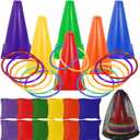 31PCS 3 in 1 Ring Toss Game Carnival Combo Set,Soft Plastic Cones Bean Bags Ring Toss Games,Carnival Games for Kids Adults Birthday Party Throwing Backyard Lawn Game Indoor Outdoor Games Supplies