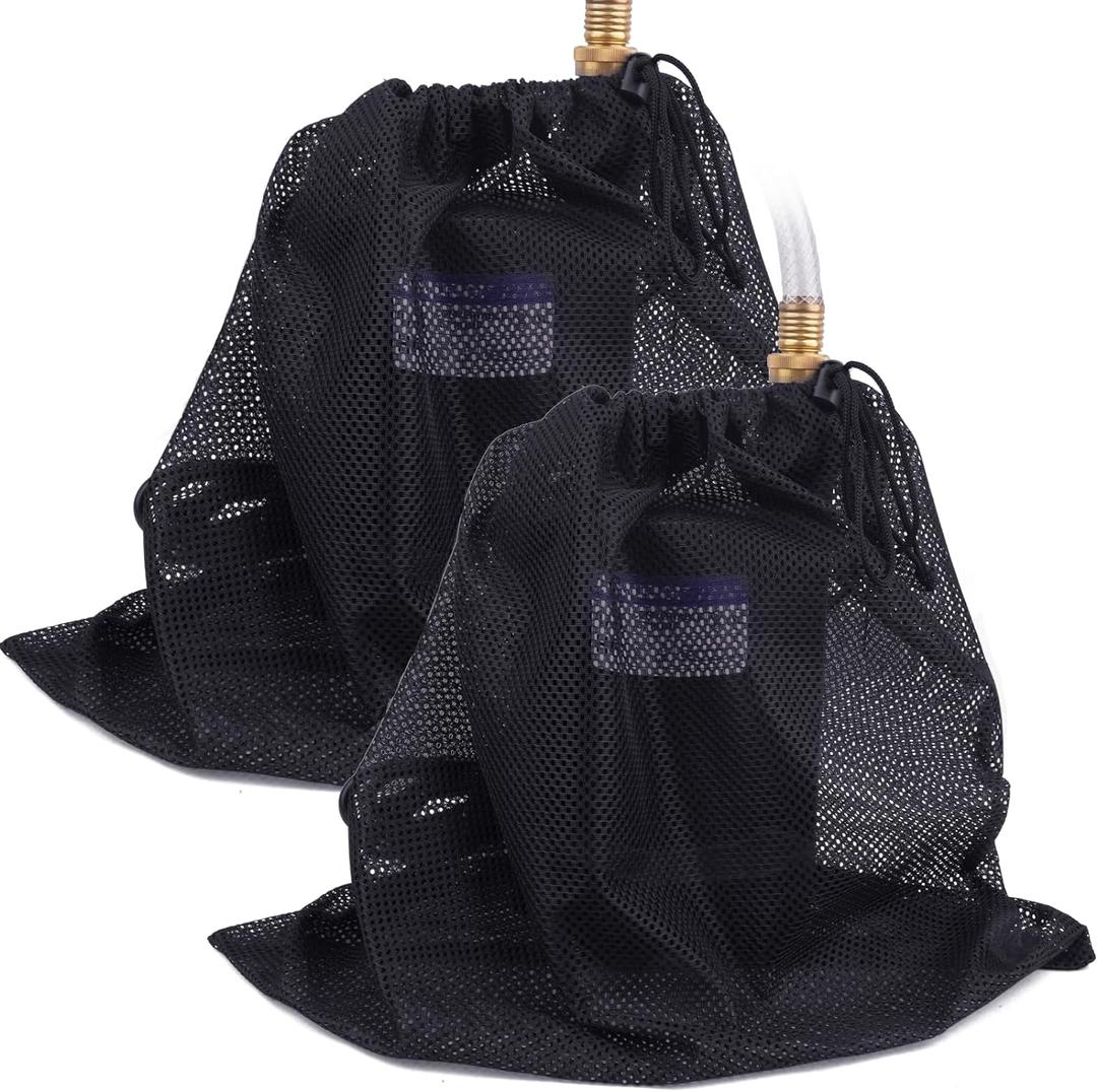 Acquaer Pump Barrier Bag, 2 Packs 19.7"x 17.7" Pond Pump Filter Bag with Drawstring, Black Media Bag Large Pump Mesh Bag Suitable for Most Pumps, Pond Biofilters, Aquarium Filtration