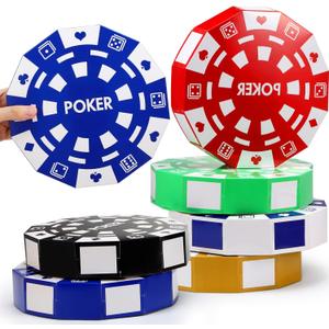 Casino Theme Party Decorations 9 Inch Large Poker Chip Favor Boxes Jumbo Chip Table Centerpiece for Game Night New Year Prom Party Supplies, Multicolor(6 Pcs)