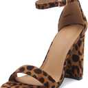 Herstyle Rosemmina Womens Chunky Block Heels Open Toe Dress Heeled Sandals Ankle Strappy High Heel Pumps Shoes for Prom Wedding Party Office (8, Leopard)