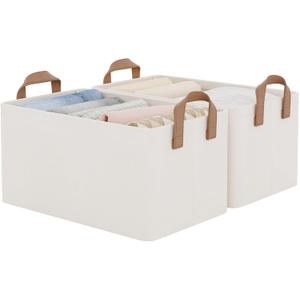 StorageWorks Closet Storage Bins, Storage Baskets for Shelves, Closet Organizers and Storage Bins with Metal Frame, Handles, Natural Color, 2-Pack (14 " L x 10 " W x 8 " H)