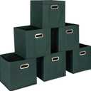 Household Essentials Foldable Fabric Storage Cubes 6-Pack  11x11x11 Stackable Non-Woven Bins with Chipboard Sides & Grommet Handles  Closet, Shelf, Nursery, or Office Organizer  Dark Green