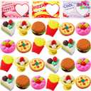JOYIN 36 PCS Valentines Day Gift Cards with 3D Dessert Erasers for Kid Classroom Cards, Party Favor Toy Card Party Favor, Classroom Prize Supplies, Valentines Greeting Cards