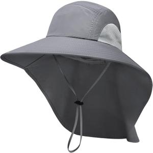 PFFY Sun Bucket Hats for Men Women UV Protection Sun Hat with Neck Flap (Gray)