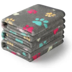 Luciphia 1 Pack 3 Blankets Fluffy Premium Fleece Pet Blanket Flannel Paw Bone Printed Throw for Dog Cat(Small 23"x16", Grey)