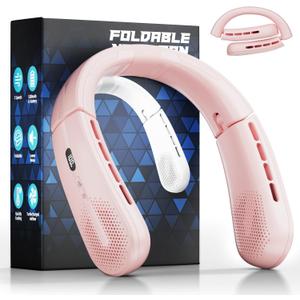 ChillGo Portable Neck Fan - 8400 RPM Enlarged Turbo Airflow - 5200mAh Personal Rechargeable Cooling Wearable Fan - Max 16H, 4 Speeds, Foldable, LED Display - Great Gifts for Men Women - 2nd Gen Pink