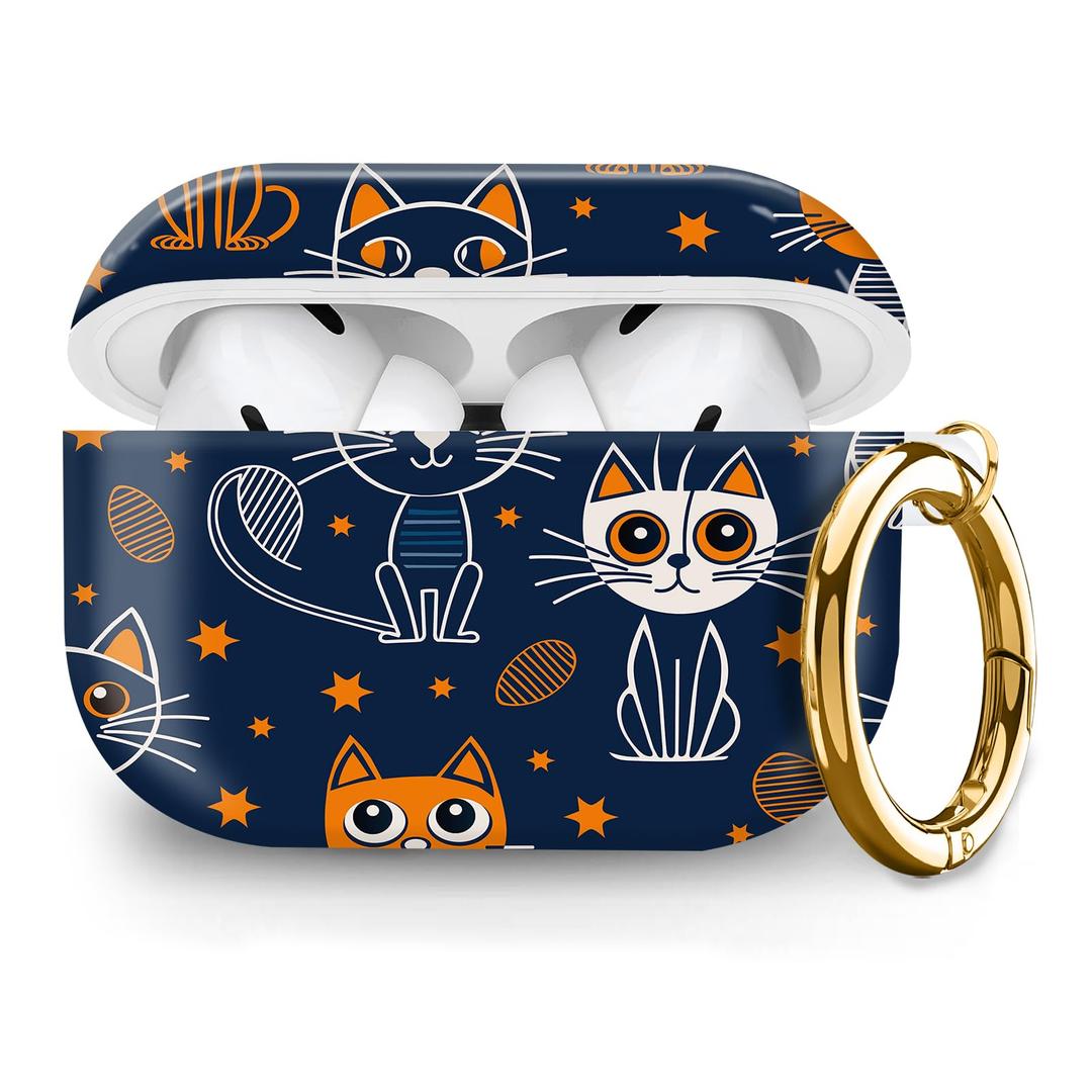 Compatible with AirPod Pro 2nd//1st Generation Case Cover with Gold Keychain,Full Protective Shockproof Wireless Headphone Case for Airpod Pro 2023/2022/2019（Star Cat）