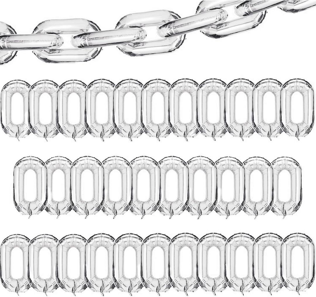 Foil Chain Balloons Jumbo Chain Balloons for 80s 90s Party Decorations Giant Balloon Chain Balloons Gold (silver, 16 inch)