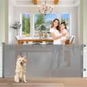 Retractable Baby Gates 65" Wide Baby Gate for Stairs Retractable Dog Gate Indoor Mesh Pet Gate Outdoor Retractable Gate Stair Gates for Kids or Pets Child Gate Dog Gates for Doorways, Decks, Gray