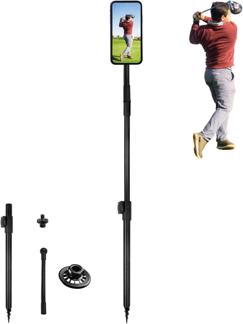Golf Swing Analyzer Phone Holder, Magnetic Golf Monopod Holder Stick, Golf Selfie Ground Stick to Record Swing, Golf Phone Stand for Golf Swing Training Aid, Golf Phone Mount Camera Holder Stand