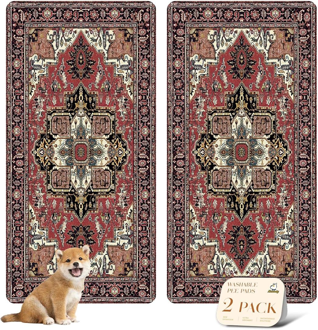 nunubaby Washable Pee Pads for Dogs, Stylish, Non-Slip and Leak-Proof Pee Pads. Reusable Potty Pads for Dogs for Crates and Floors.(Red/Rect, 36" x72" )