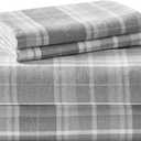 Laura Ashley - Flannel Sheets Full Size, Anti-Pilling & Wrinkle Resistant Cotton, Touchably Soft for All-Season Comfort - Bed Sheets with Matching Pillowcases & Fitted Sheet (Mulholland Plaid Grey)