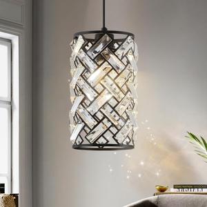 CATINER 3-Light Modern Gold Crystal Pendant Light Luxury Mini Chandelier, Adjustable Cluster Pendant Lighting for Kitchen Island Dinning Room Bedroom Hallway Porch Black Round 1-Light