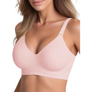 2 x Wireless Bras for Women No Underwire Seamless Buttery Bralettes Smoothing Women's Bras Full Coverage Shapedly Bra (Pink, M)