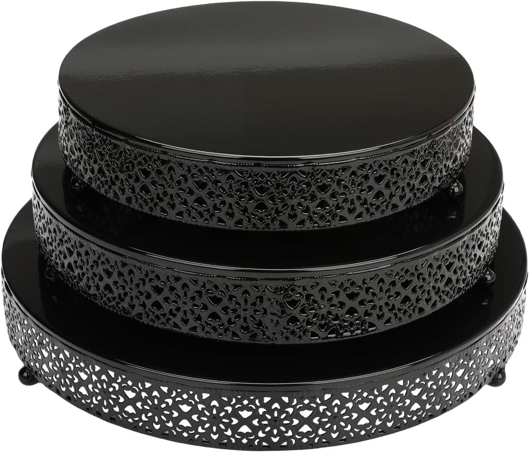 3 Piece Cake Stands Set 16'' 14'' 12'' Round Metal Cake Stands Cupcake Stand Riser Pastry Candy Display Plate for Dessert Table Wedding Event Birthday Anniversary Party (Black) 3 Piece Cake Stands Set 16'' 14'' 12'' Round Metal Cake Stands Cupcake Stand Riser Pastry Candy Display Plate for Dessert Table Wedding Event Birthday Anniversary Party (Black)