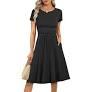 Prinbara Summer Dresses for Women 2025 Casual Fashion Short Sleeve Round Neck Pleated Dress Loose Comfort Flowy Dresses L
