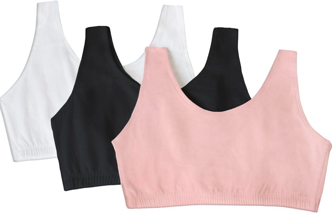 Fruit of the Loom Women's Multi-Pack Tank Top Style Sports Bra (38, Blushing Rose/Black Hue/White)