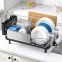 Urackify Stainless Steel Dish Drying Rack - Large Capacity Kitchen Counter Organizer with Drain Board, Utensil Holder & Detachable Cup Shelf, Surgical-Grade Rust-Proof Dish Drainer, Easy Assembly (Black)