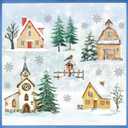 4 x Mfault Christian Winter Snowy Village Window Clings, Religious Church House Barn Pine Tree Stickers Decals Decorations, Farmhouse Rustic Christmas Snowflake Bird Home Living Room Kitchen Decor
