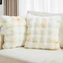 FUTEI Yellow White Decorative Throw Pillow Covers 20x20 Inch Set of 2,Soft Fuzzy Faux Rabbit Fur Cushion Covers with Raised Texture,Neutral Boho Home Decor for Couch Bed Living Room