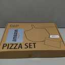 Cuzi Gourmet 3-Piece Pizza Stone Set - 15x12" Thermal Shock Resistant Cordierite Pizza Stone, 15x12" Natural Wood Pizza Peel & Pizza Cutter - Pizza Stone for Grill and Oven (Medium)