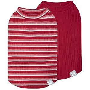 KYEESE 2Pack Waffle Dog Shirts, Stretchy T-Shirts Lightweight Tank Top Sleeveless Striped Vest Breathable Cat Tee, Medium, Red+Striped