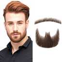 Fake Beard 100% Human Hair Costume Beard for Adults Men Full Hand Tied Goatee False Beards Lace Invisible Goatee Beards for Halloween Drama Party Movie Makeup (Brown)