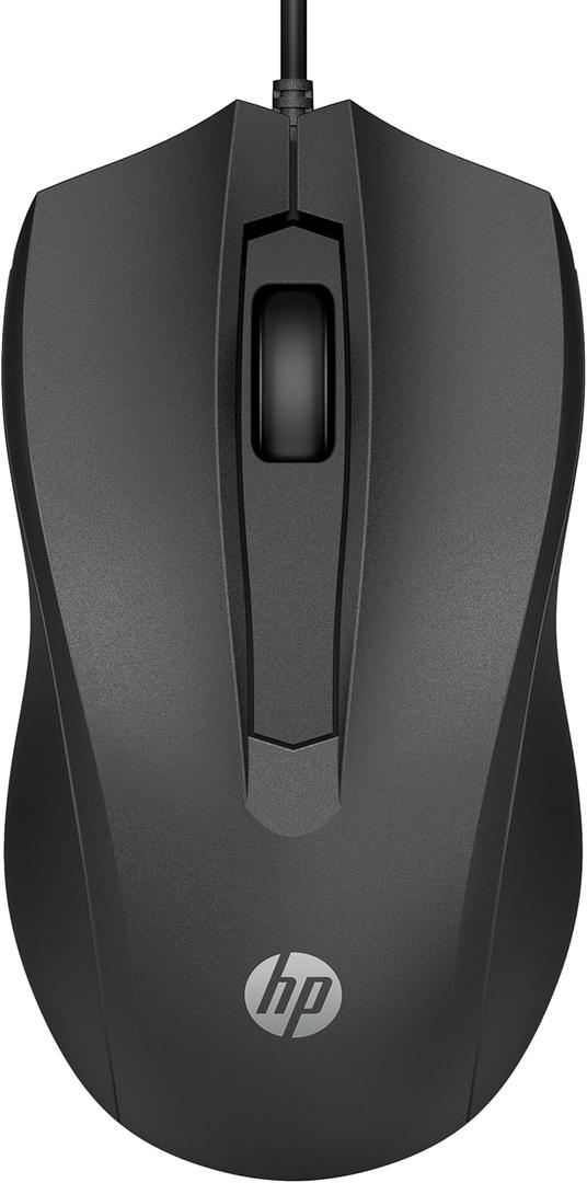 HP Wired Mouse 100 - Precise Optical Sensor with 1600 DPI - Easy USB Connection - Ambidextrous Design - 3 Button Control & Built-in Scrolling - Multi-OS Compatible (6VY96AA#ABL)