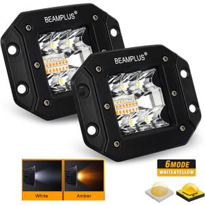 2 Pcs 5in Amber White LED Cube Lights, 42W 4200LM LED Pods Fog Lights for Off Road, ATV, UTV, 4x4, SUV, 12V-24V IP68