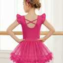 Zaclotre Ballet Leotards for Girls Ruffle Sleeve Criss-Cross Back Dance Leotard Toddler Tutu Dance Dresses Ballerina Costume (Size: 6-7 Years, Pink)