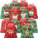 Christmas Gift Doll Bags with Drawstring, 8x10in 3D Christmas Goody Gift Bags Small Fabric Xmas Candy Bag, Burlap Treat Xmas Reusable Gifts Wrapping Bag Holiday Party Favors Decor Santa Sacks