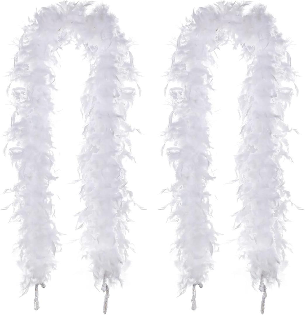Juexica Feather Boa 2 Pcs 72 Inches Long Feather Boa for Halloween Christmas Tree Office Decor Costume Wedding Party Decoration(40 Grams,White)