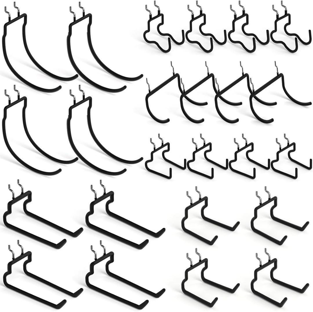 INCLY 24 Pack Heavy Duty Pegboard Hooks, 1/4" Pegboard Drill Holder Tool Utility Hooks, Peg Board Tool Hangers Accessories for Hanging Power Tools, Drill, Hammer, Workbench, Garage