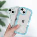 Anuck for iPhone 13 Case Wavy Edge Clear Back Design, Anti-Slip Grip Cute Wave Curly Frame Shape Shockproof Soft TPU & Hard Bumper Protective Phone Case Cover for Women Girls, Dark Blue