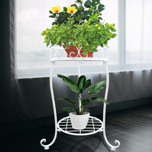 NAKUPE White Metal Plant Stand, 18.5 inch Tall 2 Tier Potted Holder Rack, Heavy Duty Flower Pot Shelf for Indoor Outdoor Patio Balcony Corner Garden