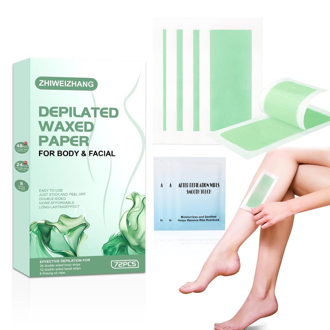72PCS Wax Strips for Hair Removal for Women & Men: 48 Body &24 Face Waxing Strips + 8 Oil Wipes | At-Home Waxing Kit for Body, Bikini, Brazilian, Chest, Arms, Legs & Back | Hypoallergenic with Aloe